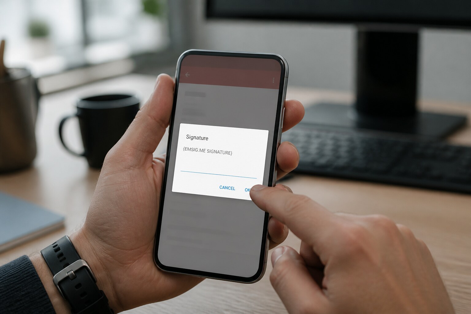 Signature placeholder is saved on a smartphone