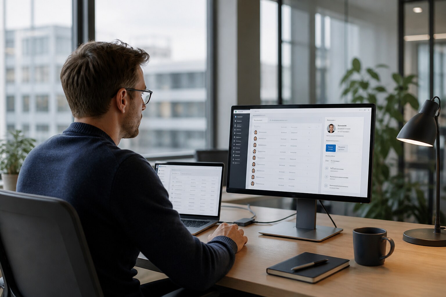 Administrator verwaltet Benutzerdaten zentral am Arbeitsplatz